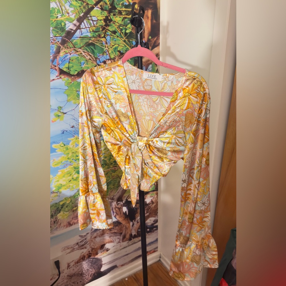 Fashion Nova Floral Yellow and White Blouse